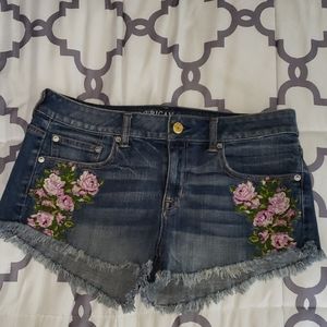 American Eagle Floral Embroidered Denim Shorts